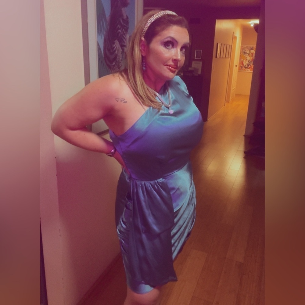 NWT Free people Elliatt Satin Blue One-Shoulder Dress